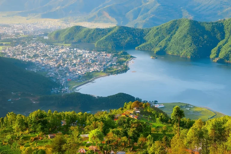 Aerial view of Phewa Lake at Pokhara