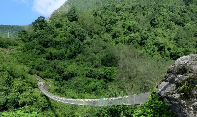 Suspension bridge between Chhomrong and Sinuwa in the Annapurna region