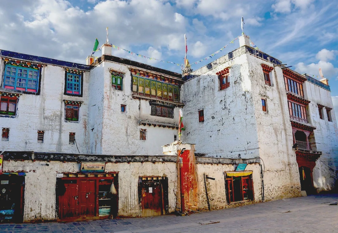 Traditional Tibetan earthen architecture of the historic Lo Manthang Royal Palace in Upper Mustang, Nepal